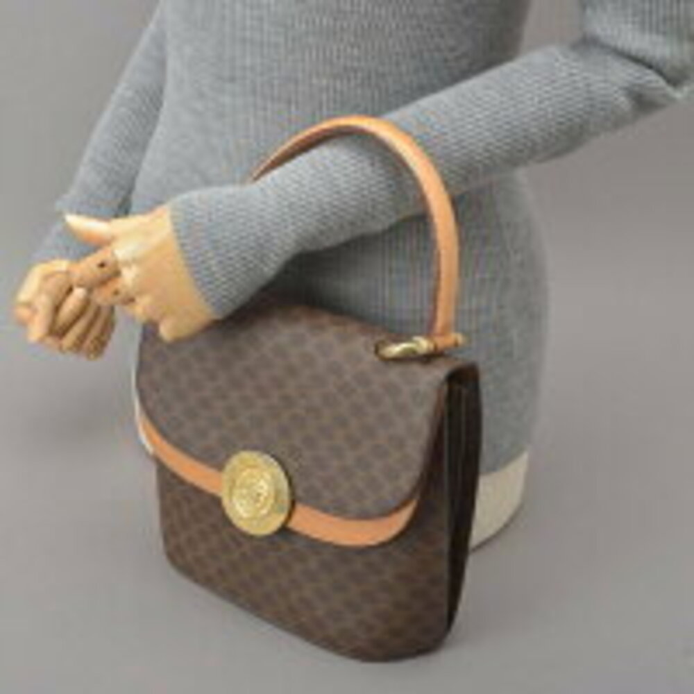 Celine Macadam handbag motif brown leather top handles globe - Picture 5 of 10